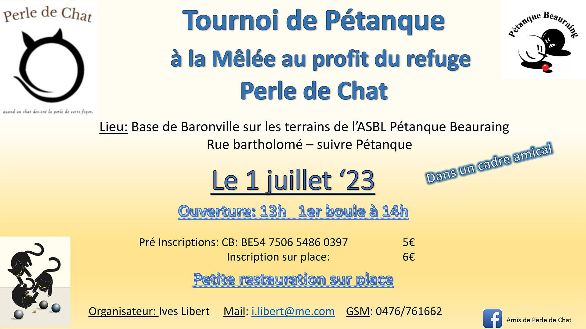 Tournoi de pétanque au profit du refuge perle de chat Tournoi de pétanque au profit du refuge perle de chat